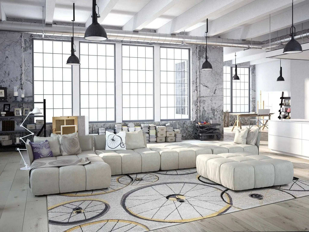 5' X 8' Grey Hand Hooked Wheels Indoor Area Rug - Homeroots - Flyclothing LLC