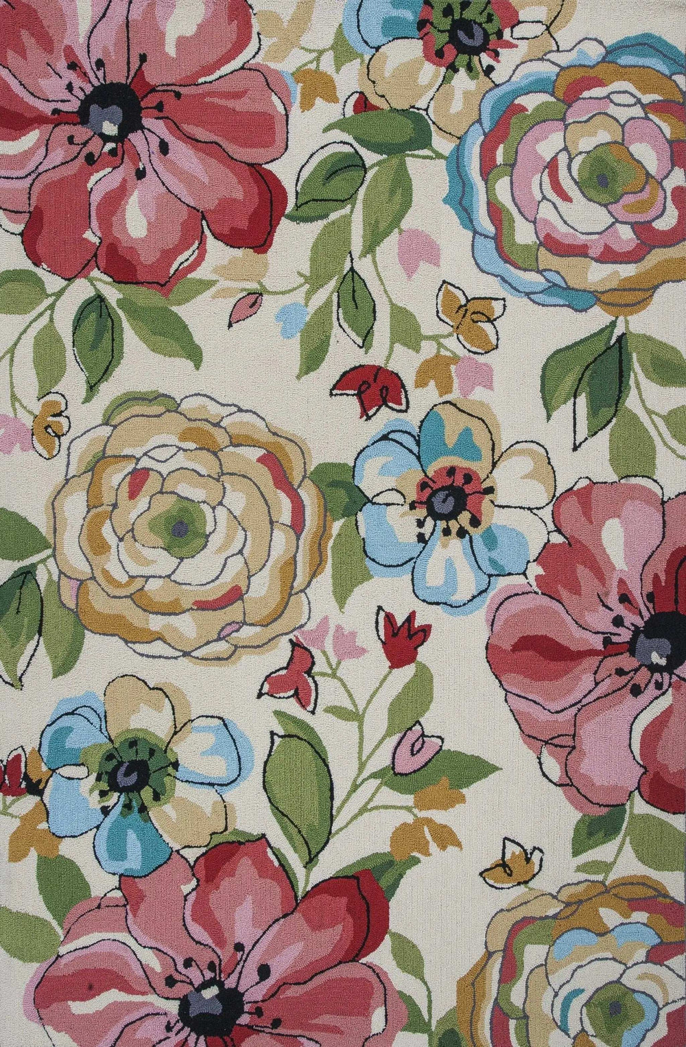 5' X 8' Sand Beige Hand Hooked Oversized Floral Indoor Area Rug - Homeroots - Flyclothing LLC