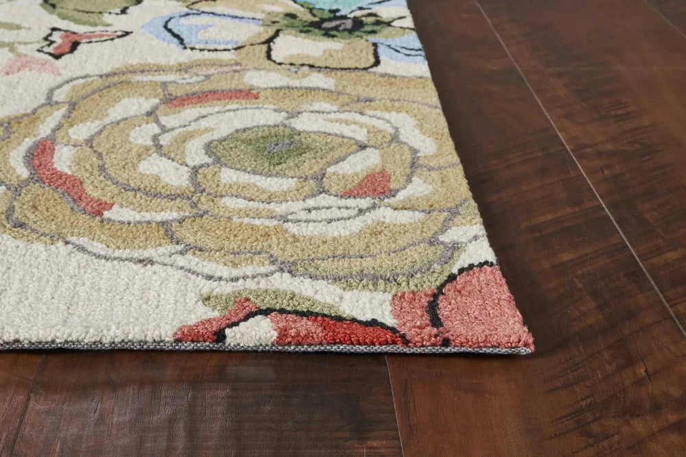 5' X 8' Sand Beige Hand Hooked Oversized Floral Indoor Area Rug - Homeroots - Flyclothing LLC