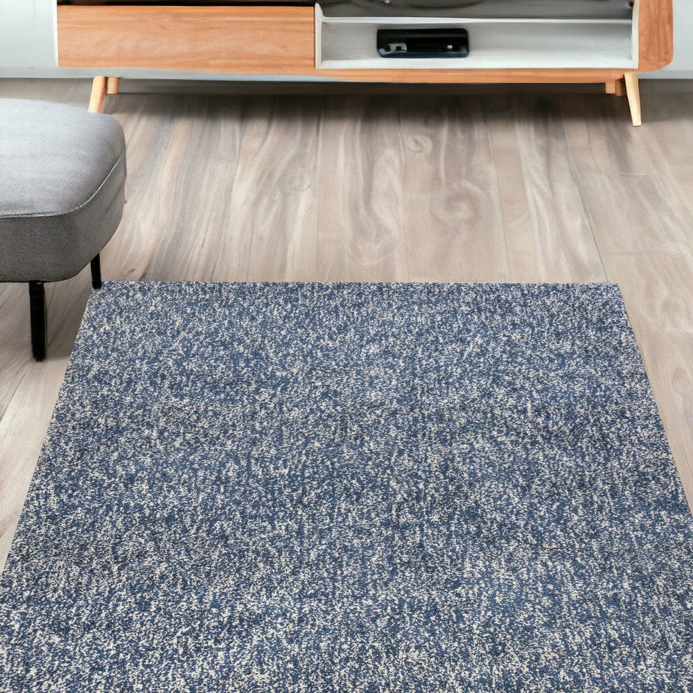 5' X 7' Indigo Ivory Heather Indoor Shag Rug - Homeroots