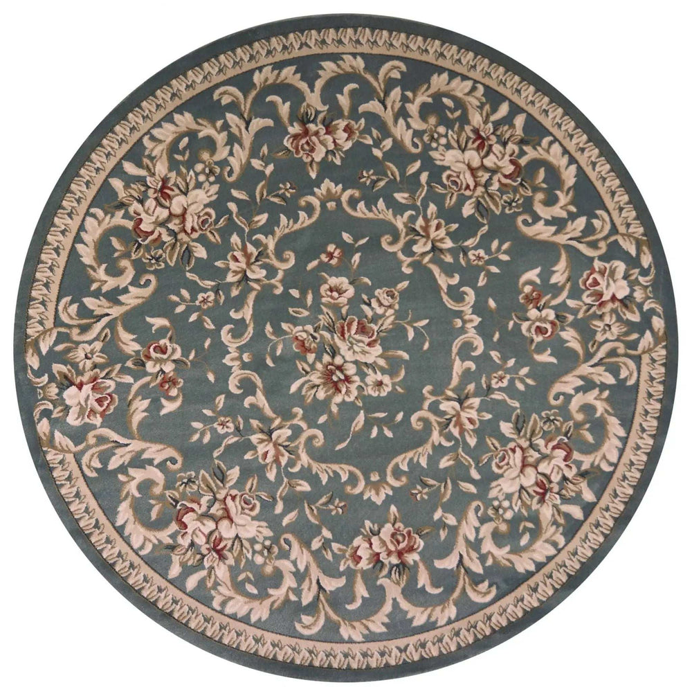 8' Round Slate Blue Floral Vine Bordered Indoor Area Rug - Homeroots - Flyclothing LLC