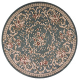 8' Round Slate Blue Floral Vine Bordered Indoor Area Rug - Homeroots