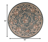 8' Round Slate Blue Floral Vine Bordered Indoor Area Rug - Homeroots