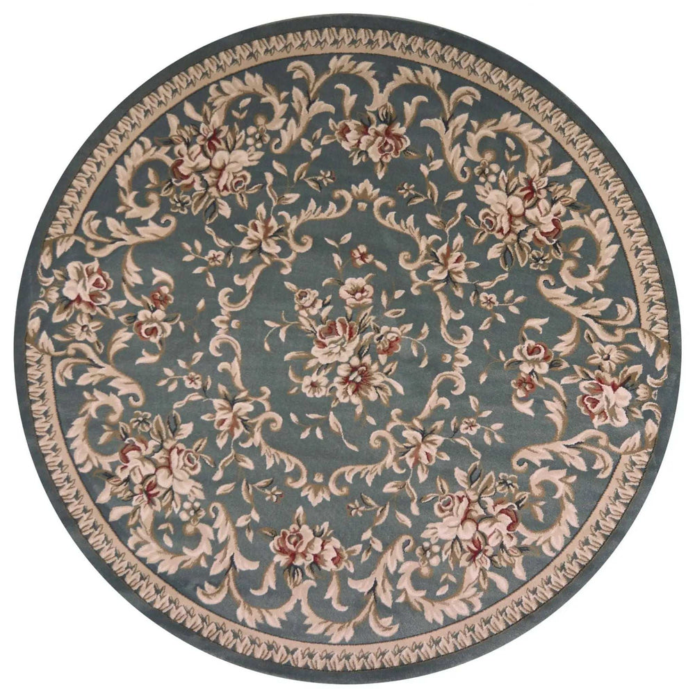 8' Round Slate Blue Floral Vine Bordered Indoor Area Rug - Homeroots - Flyclothing LLC