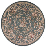 8' Round Slate Blue Floral Vine Bordered Indoor Area Rug - Homeroots