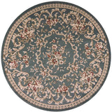 8' Round Slate Blue Floral Vine Bordered Indoor Area Rug - Homeroots - Flyclothing LLC