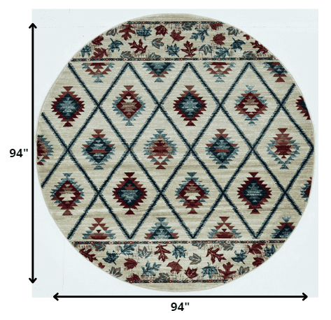 8' Ivory Machine Woven Geometric Lodge Round Indoor Area Rug - Homeroots - Flyclothing LLC