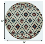 8' Ivory Machine Woven Geometric Lodge Round Indoor Area Rug - Homeroots - Flyclothing LLC