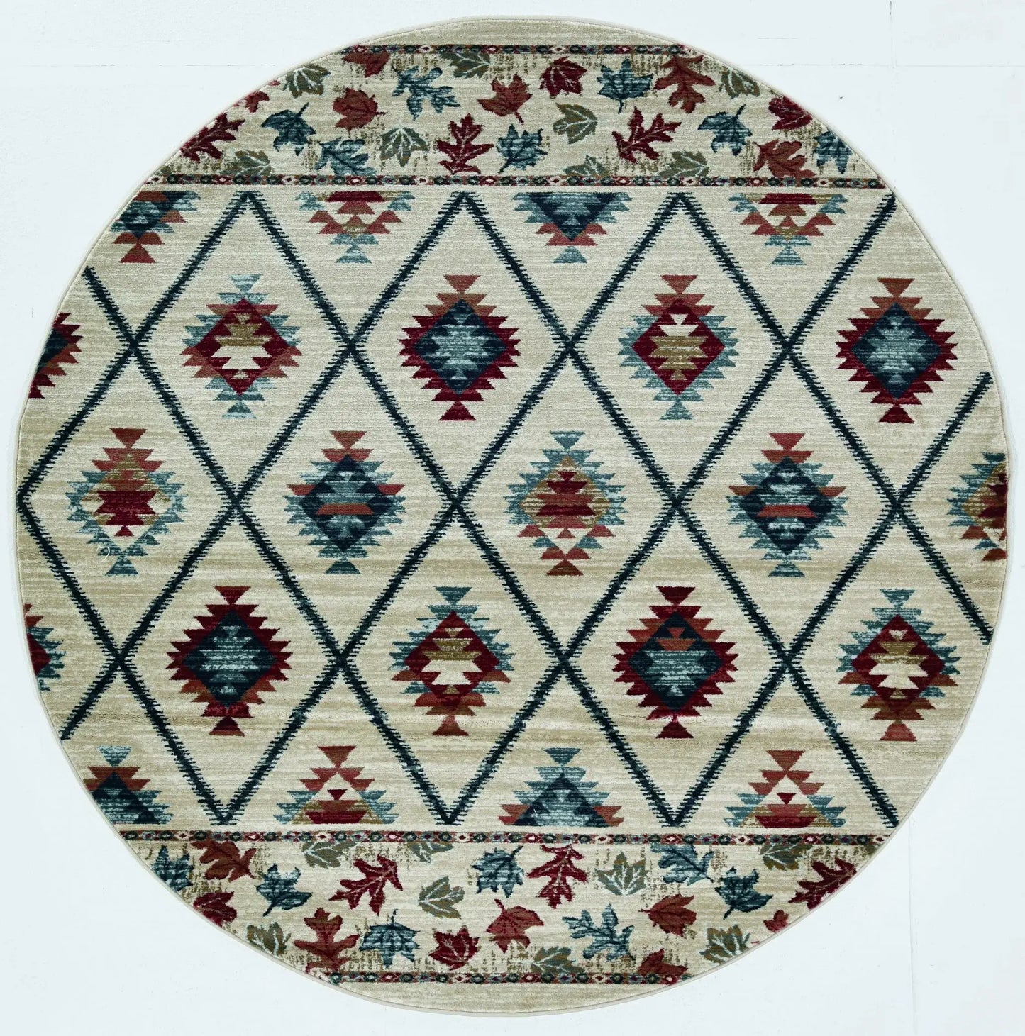 8' Ivory Machine Woven Geometric Lodge Round Indoor Area Rug - Homeroots - Flyclothing LLC