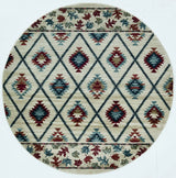 8' Ivory Machine Woven Geometric Lodge Round Indoor Area Rug - Homeroots - Flyclothing LLC