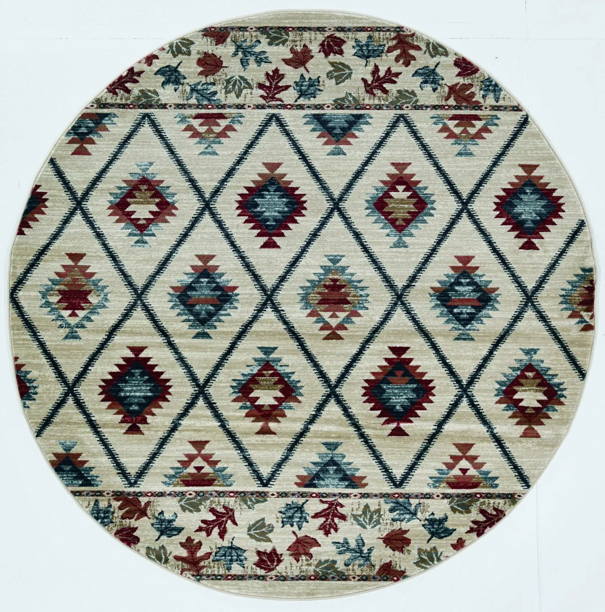8' Ivory Machine Woven Geometric Lodge Round Indoor Area Rug - Homeroots - Flyclothing LLC