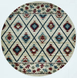 8' Ivory Machine Woven Geometric Lodge Round Indoor Area Rug - Homeroots