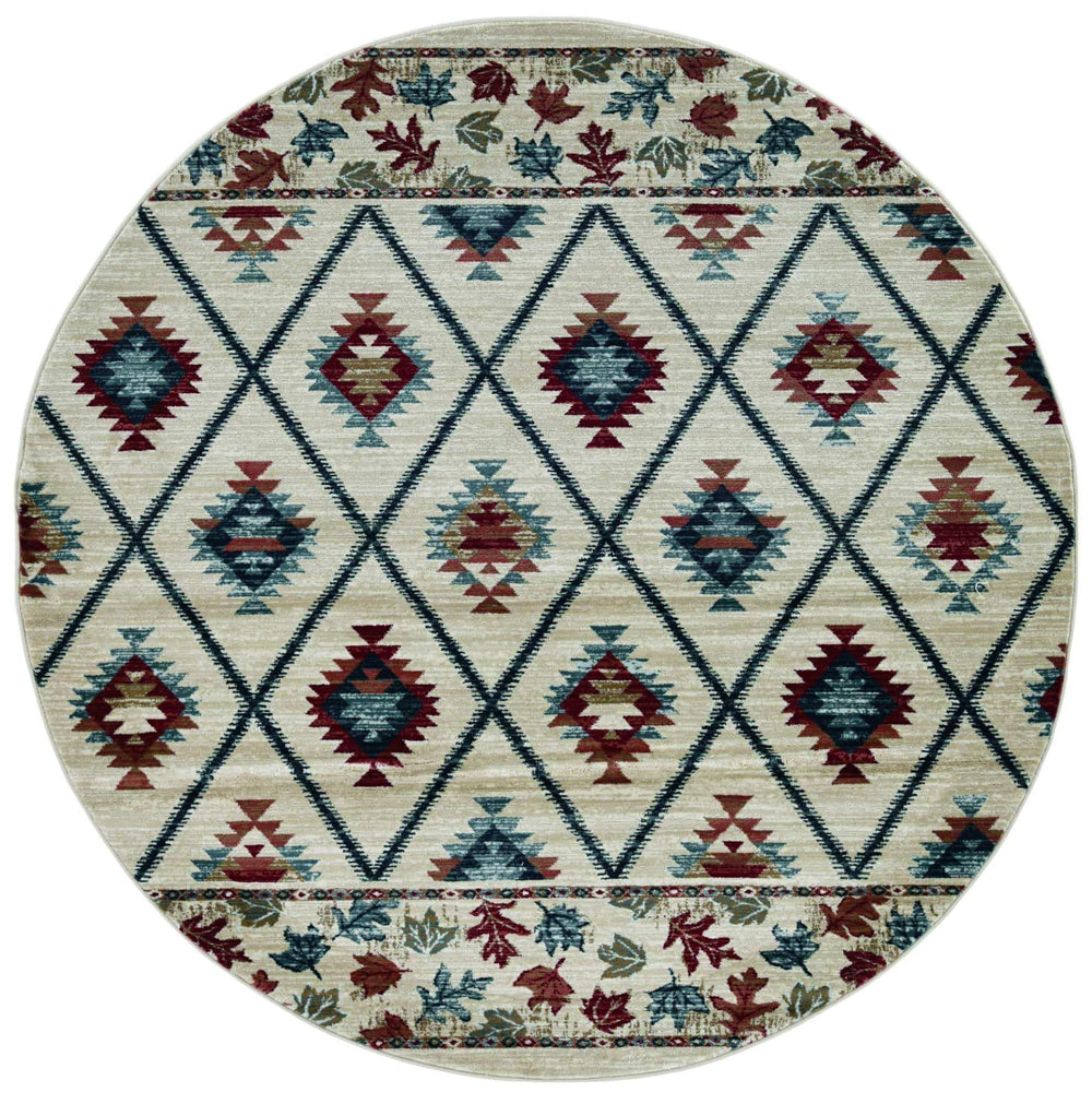 8' Ivory Machine Woven Geometric Lodge Round Indoor Area Rug - Homeroots - Flyclothing LLC