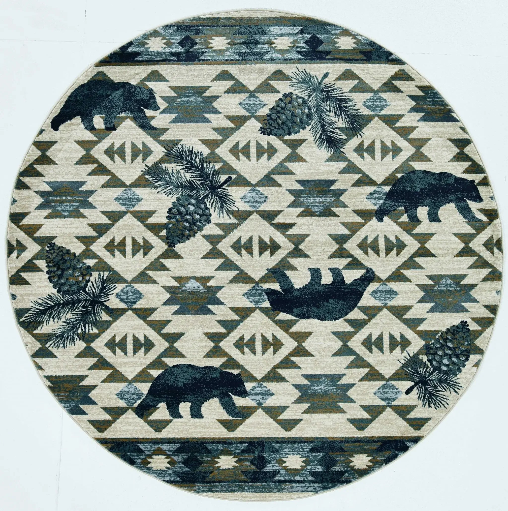7' Round Ivory Or Blue Geometric Lodge Pattern Indoor Area Rug - Homeroots - Flyclothing LLC