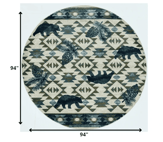 7' Round Ivory Or Blue Geometric Lodge Pattern Indoor Area Rug - Homeroots - Flyclothing LLC