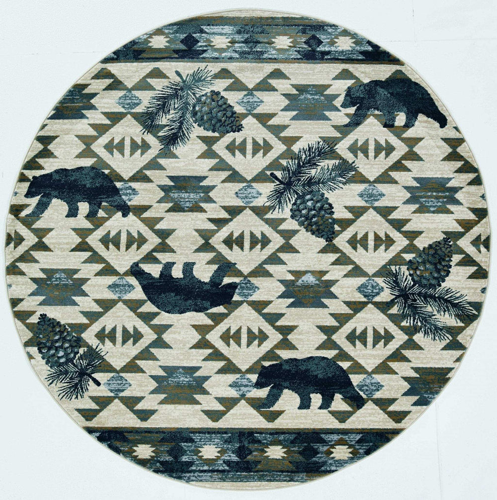 7' Round Ivory Or Blue Geometric Lodge Pattern Indoor Area Rug - Homeroots - Flyclothing LLC