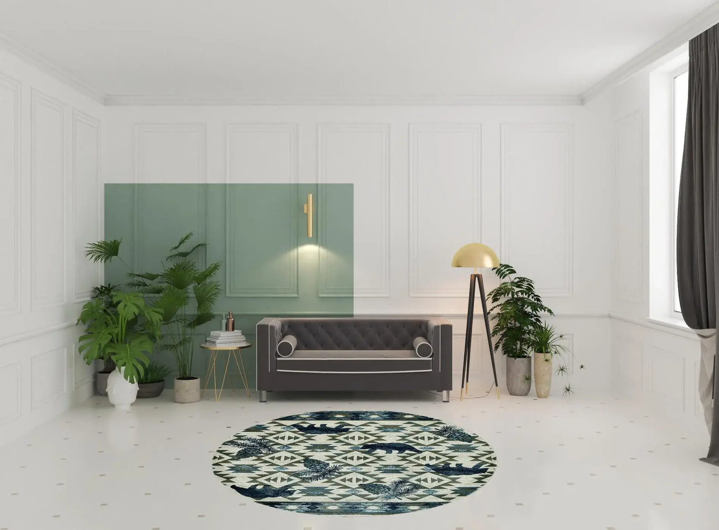 7' Round Ivory Or Blue Geometric Lodge Pattern Indoor Area Rug - Homeroots - Flyclothing LLC