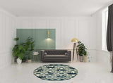 7' Round Ivory Or Blue Geometric Lodge Pattern Indoor Area Rug - Homeroots - Flyclothing LLC