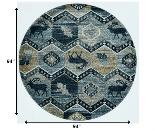 8' Blue And Green Round Geometric Area Rug - Homeroots - Flyclothing LLC