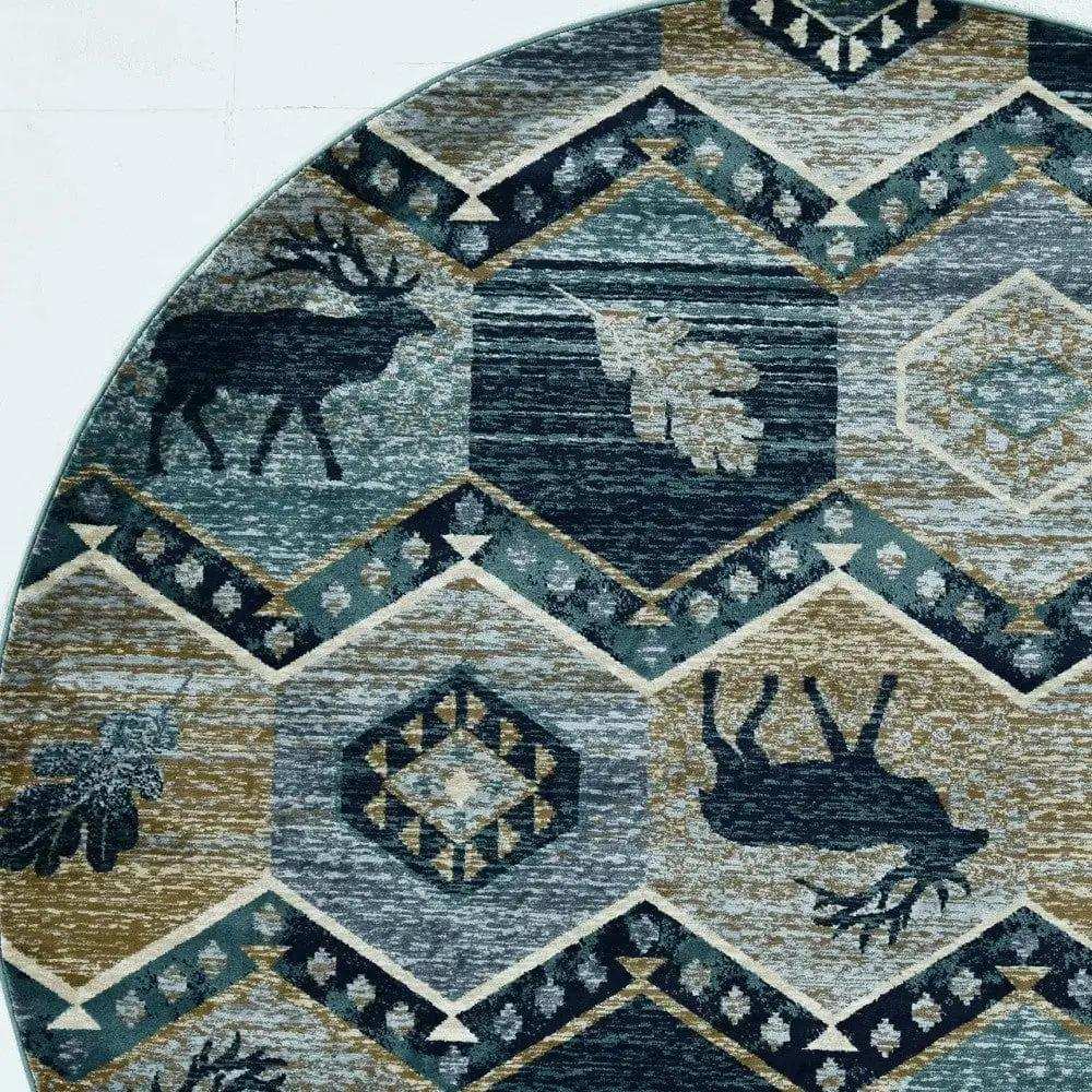 8' Blue And Green Round Geometric Area Rug - Homeroots - Flyclothing LLC