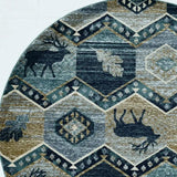 8' Blue And Green Round Geometric Area Rug - Homeroots