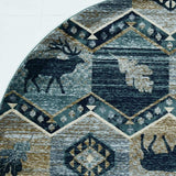 8' Blue And Green Round Geometric Area Rug - Homeroots
