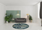 8' Blue And Green Round Geometric Area Rug - Homeroots