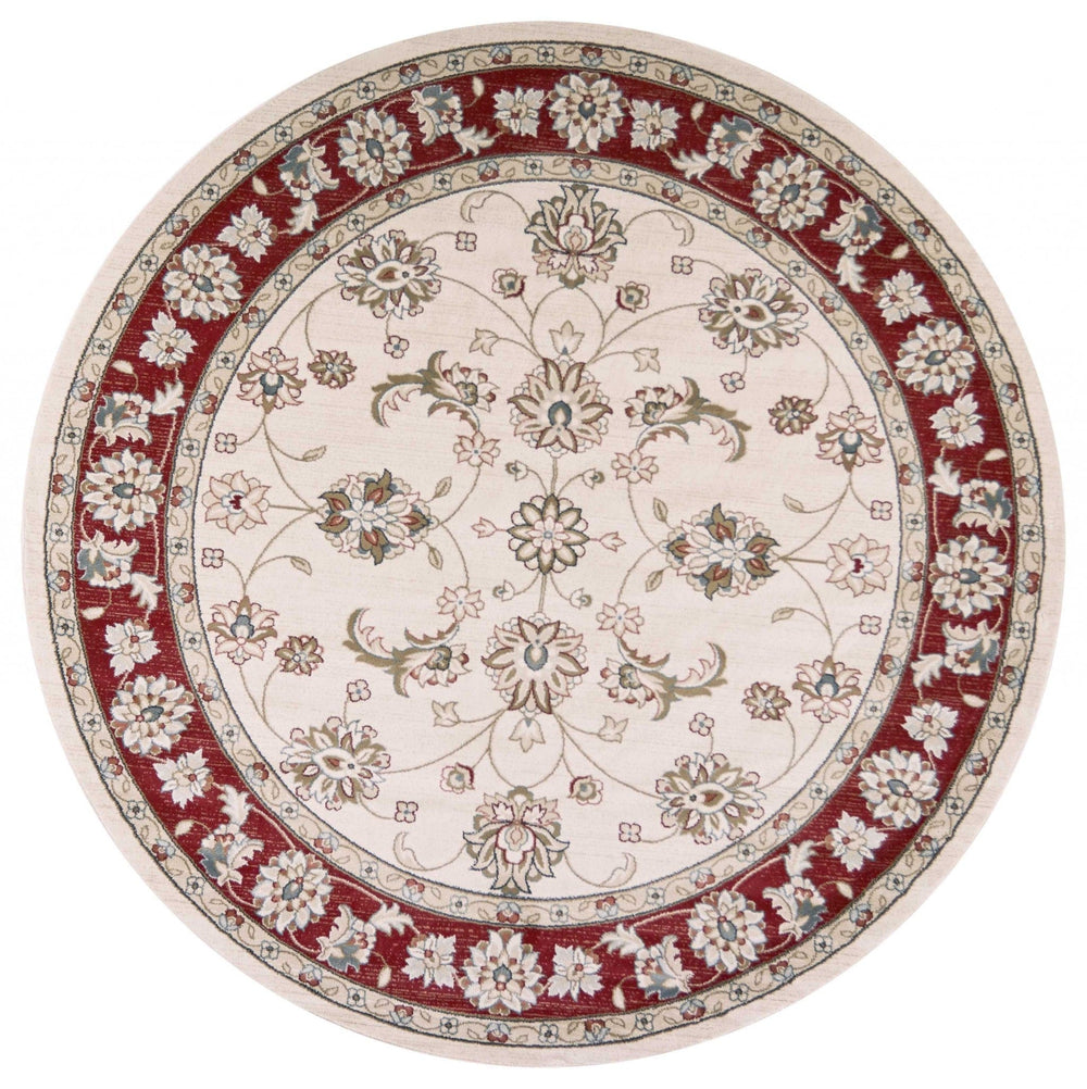 8' Round  Polypropylene Ivory Or Red Area Rug - Homeroots