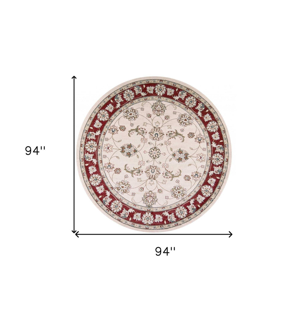 8' Round Polypropylene Ivory Or Red Area Rug - Homeroots - Flyclothing LLC