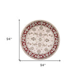 8' Round  Polypropylene Ivory Or Red Area Rug - Homeroots