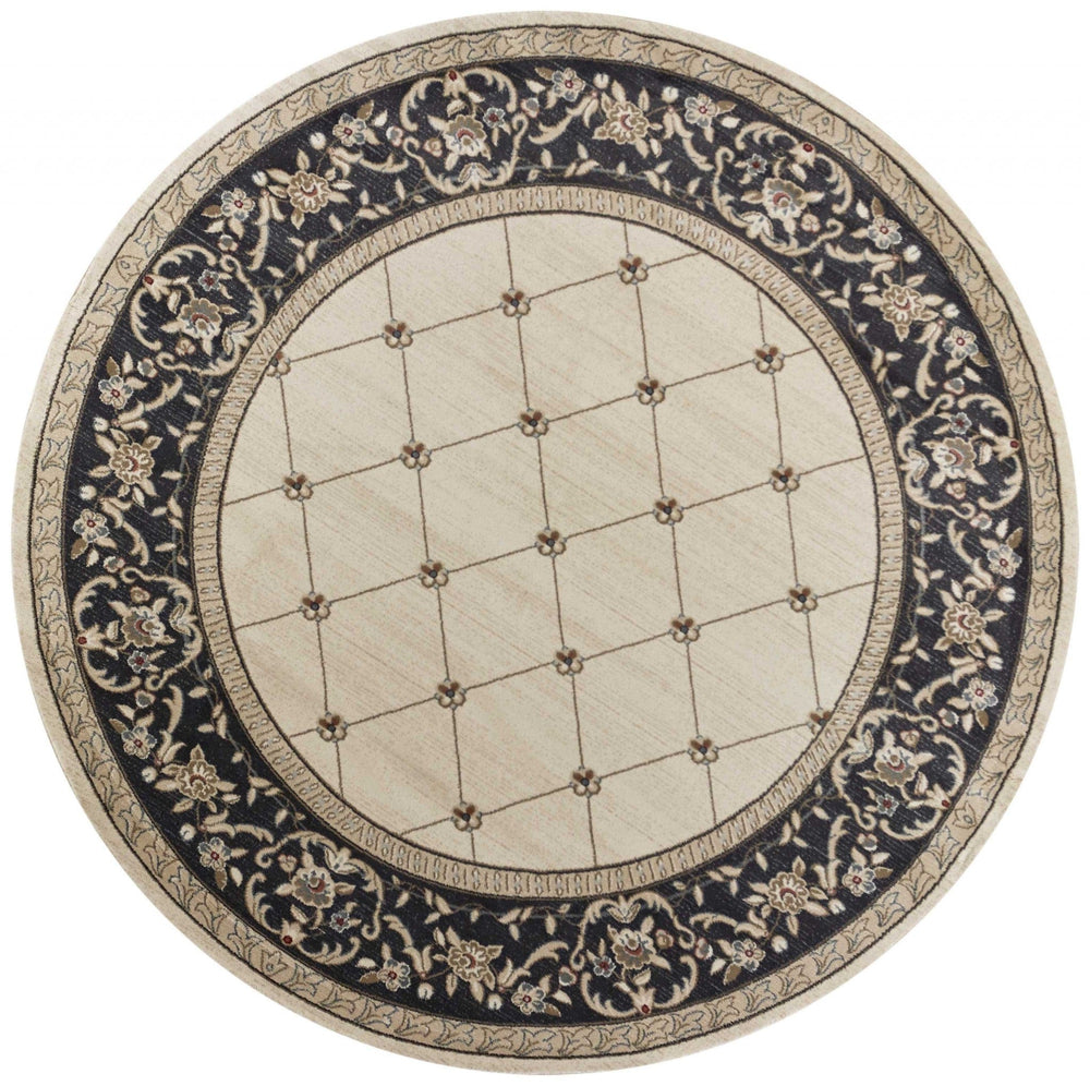 8' Ivory Grey Floral Round Indoor Area Rug - Homeroots