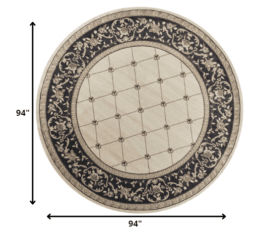 8' Ivory Grey Floral Round Indoor Area Rug - Homeroots - Flyclothing LLC