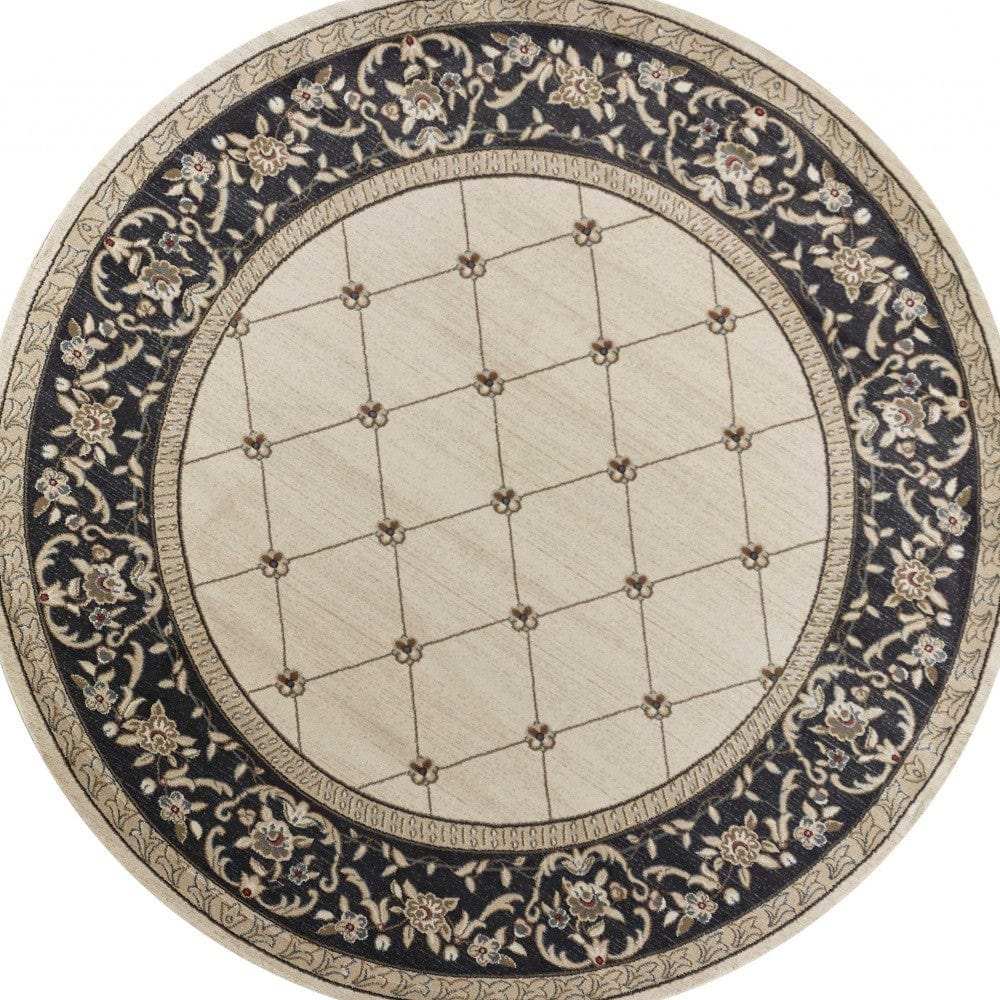 8' Ivory Grey Floral Round Indoor Area Rug - Homeroots - Flyclothing LLC