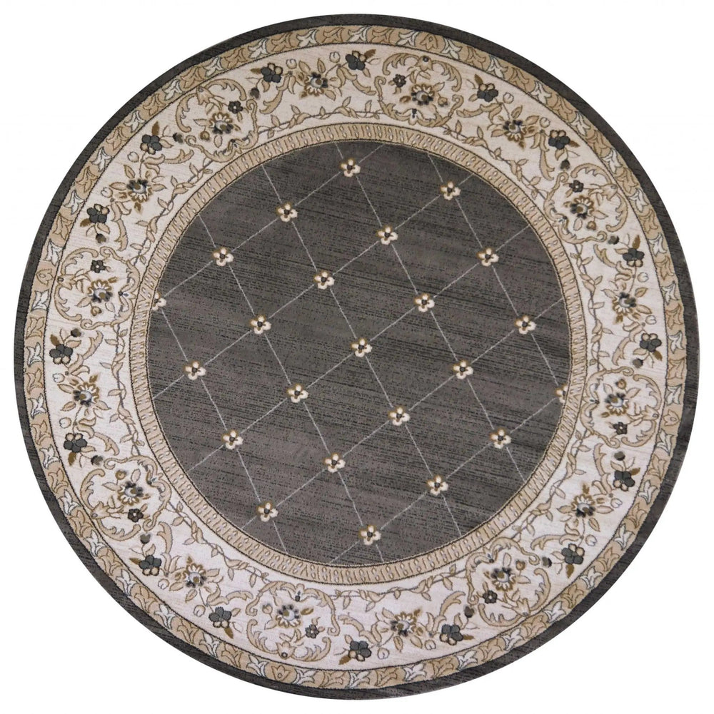 8' Round  Polypropylene Grey Or  Ivory  Area Rug - Homeroots