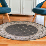 8' Round  Polypropylene Grey Or  Ivory  Area Rug - Homeroots