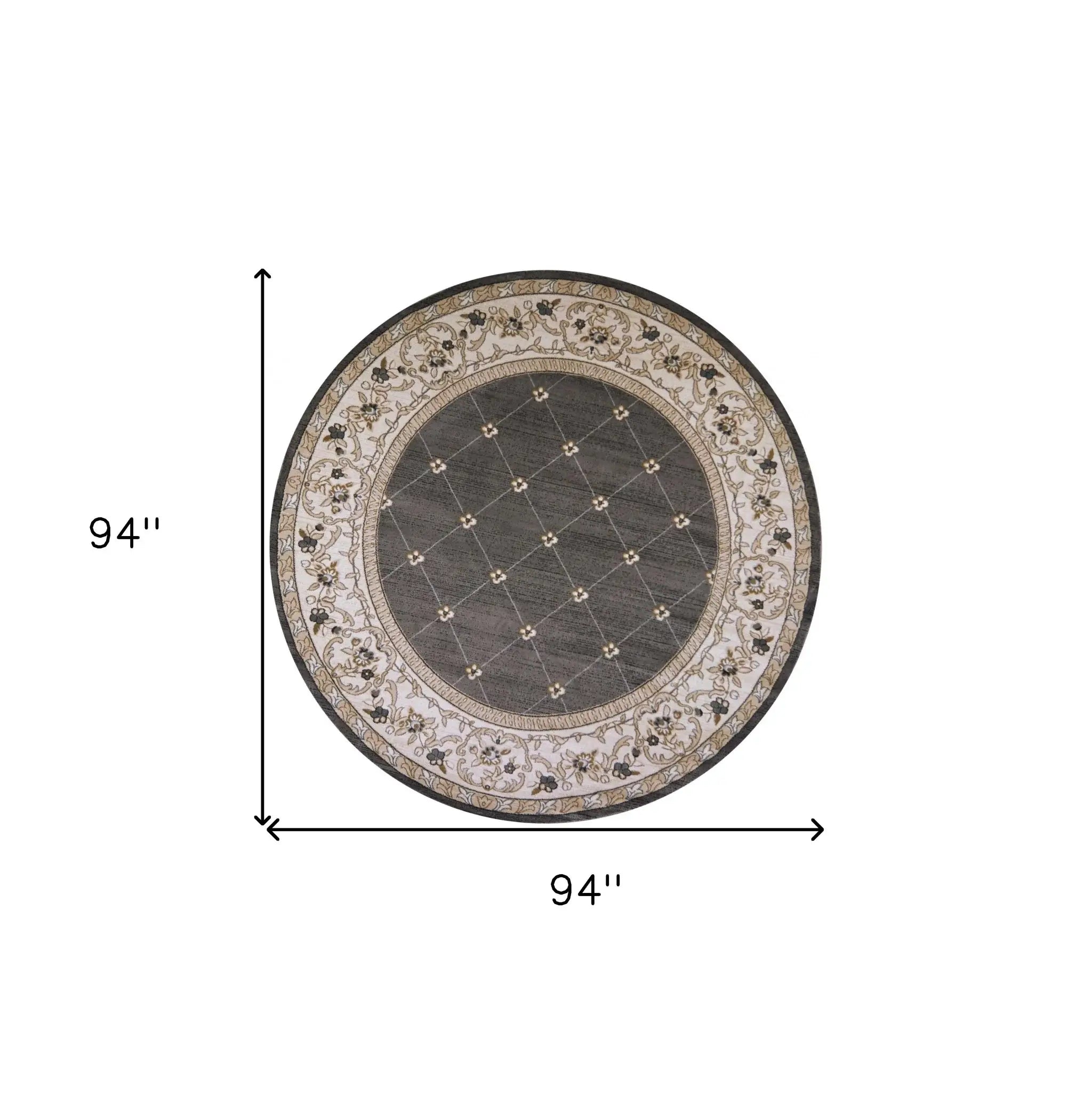 8' Round Polypropylene Grey Or Ivory Area Rug - Homeroots - Flyclothing LLC