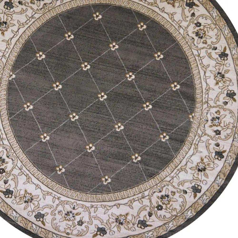 8' Round Polypropylene Grey Or Ivory Area Rug - Homeroots - Flyclothing LLC
