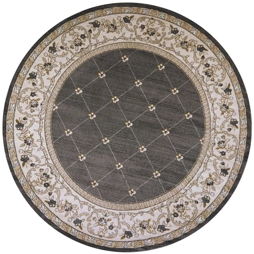8' Round Polypropylene Grey Or Ivory Area Rug - Homeroots - Flyclothing LLC