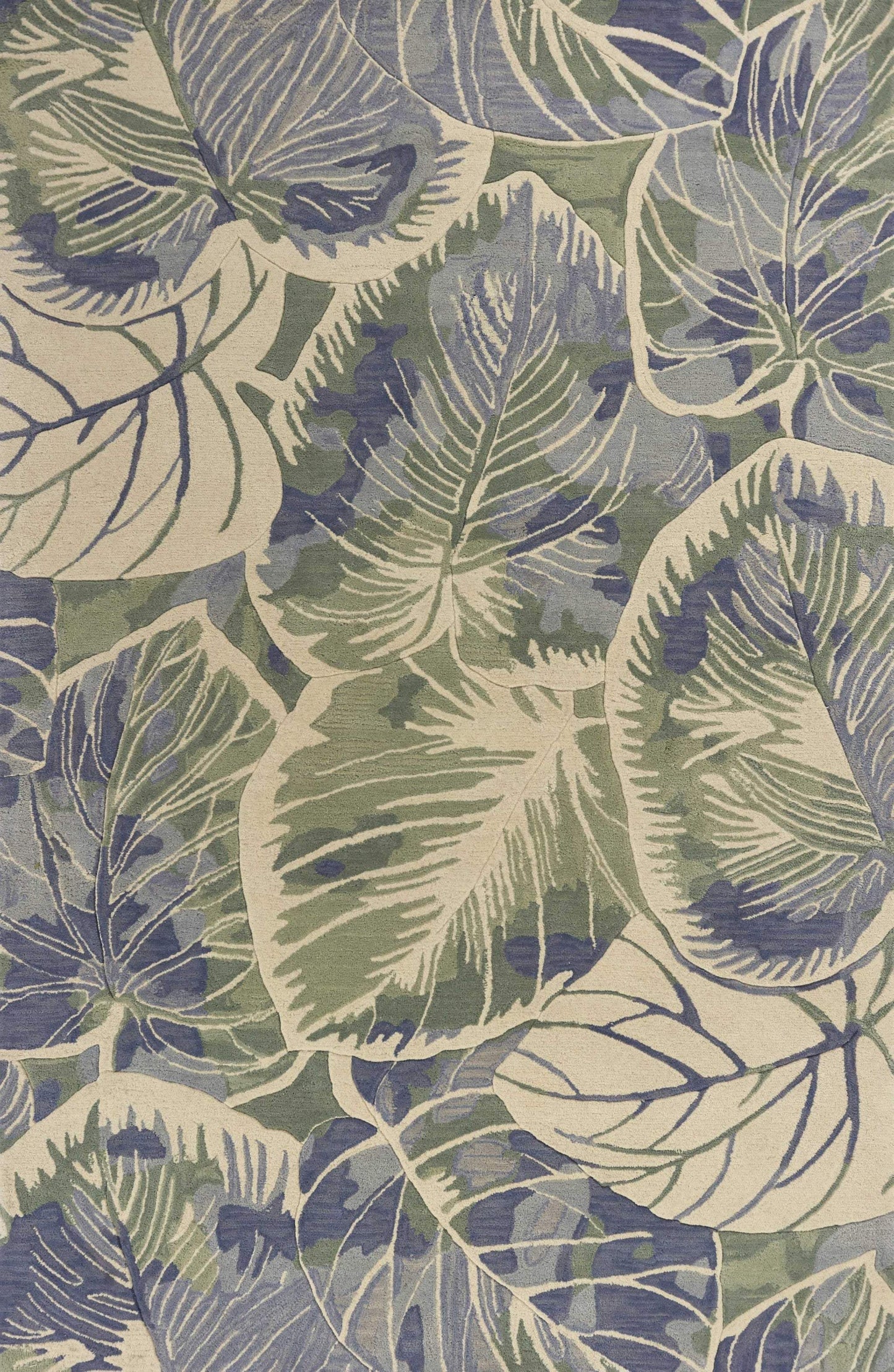 3' X 5' Blue Or Green Tropical Leaves Wool Indoor Area Rug - Homeroots - Flyclothing LLC