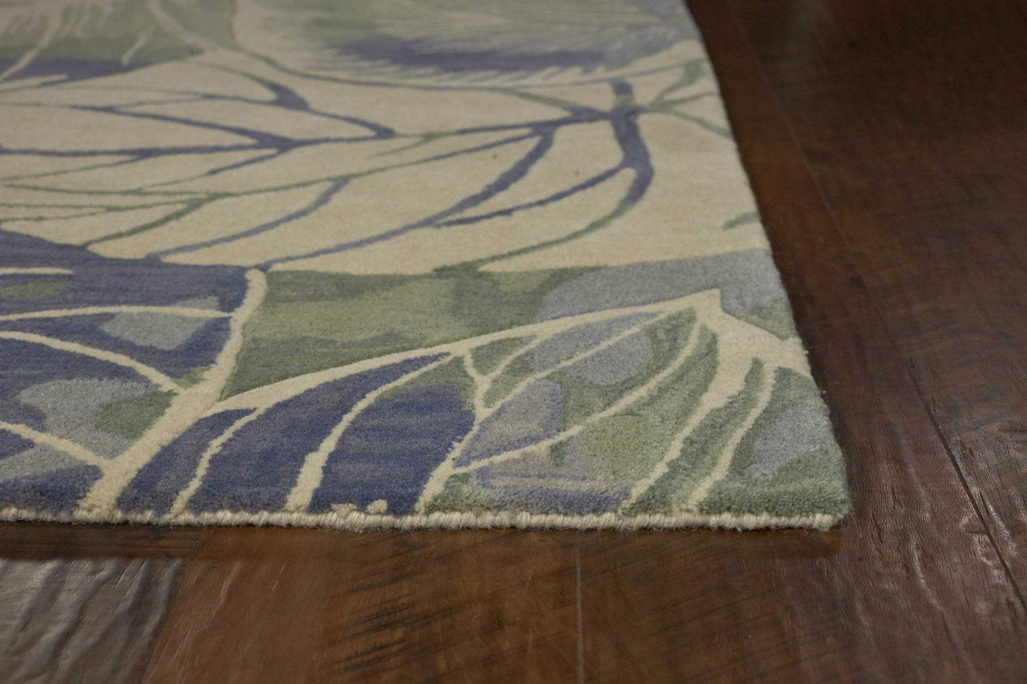 3' X 5' Blue Or Green Tropical Leaves Wool Indoor Area Rug - Homeroots - Flyclothing LLC