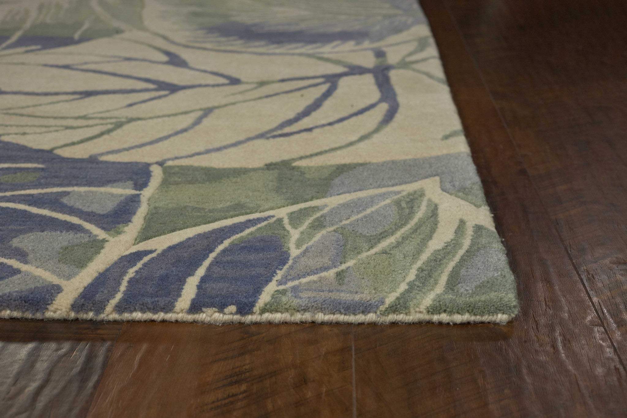 3' X 5' Blue Or Green Tropical Leaves Wool Indoor Area Rug - Homeroots - Flyclothing LLC