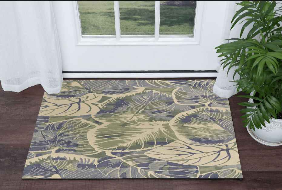 3' X 5' Blue Or Green Tropical Leaves Wool Indoor Area Rug - Homeroots - Flyclothing LLC