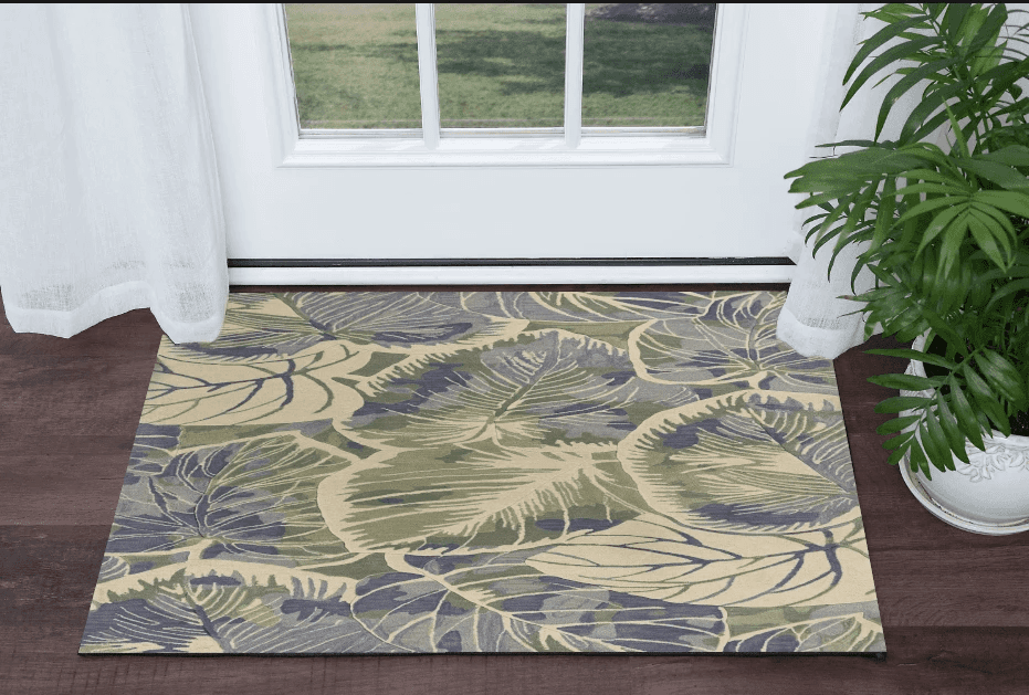 3' X 5' Blue Or Green Tropical Leaves Wool Indoor Area Rug - Homeroots - Flyclothing LLC