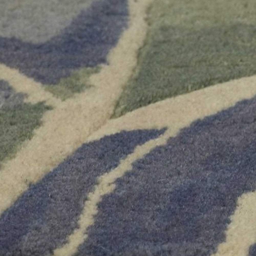 3' X 5' Blue Or Green Tropical Leaves Wool Indoor Area Rug - Homeroots - Flyclothing LLC