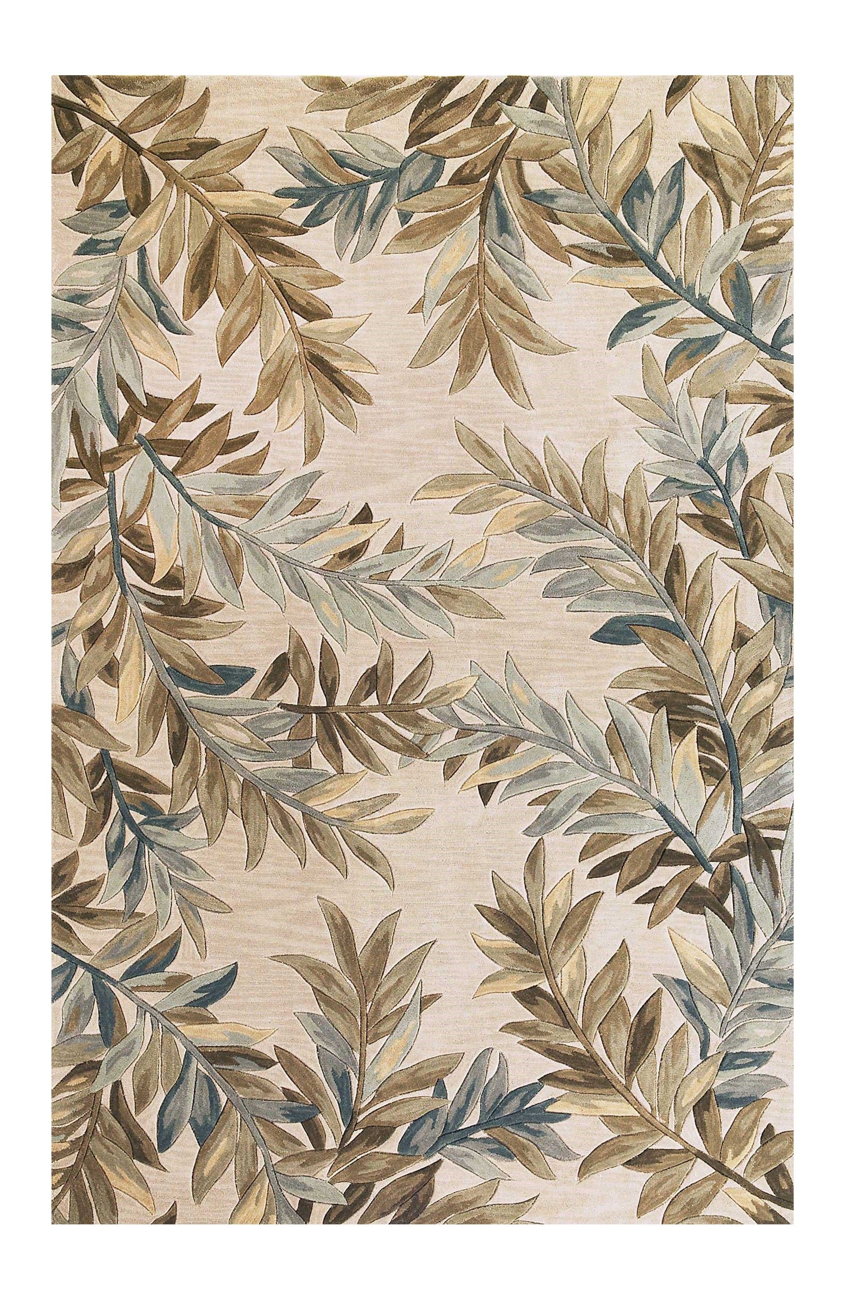 3' X 5' Ivory Tropical Leaves Wool Indoor Area Rug