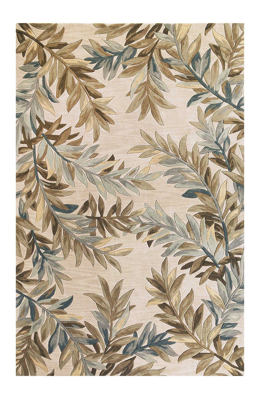 3' X 5' Ivory Tropical Leaves Wool Indoor Area Rug
