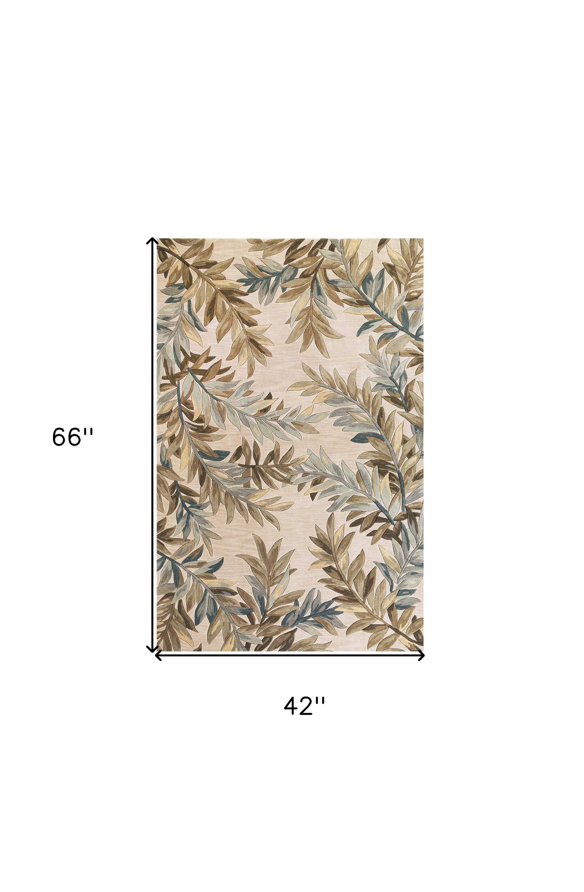 3' X 5' Ivory Tropical Leaves Wool Indoor Area Rug - Homeroots - Flyclothing LLC