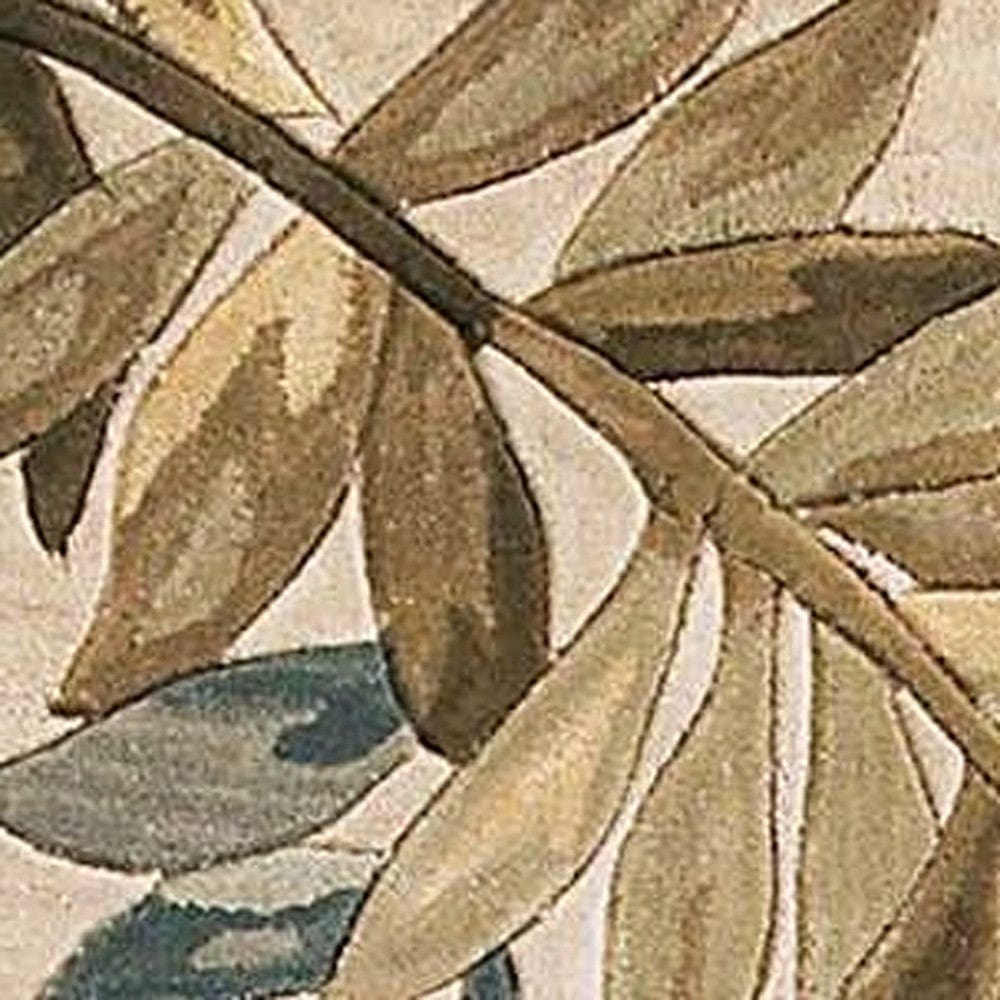 3' X 5' Ivory Tropical Leaves Wool Indoor Area Rug