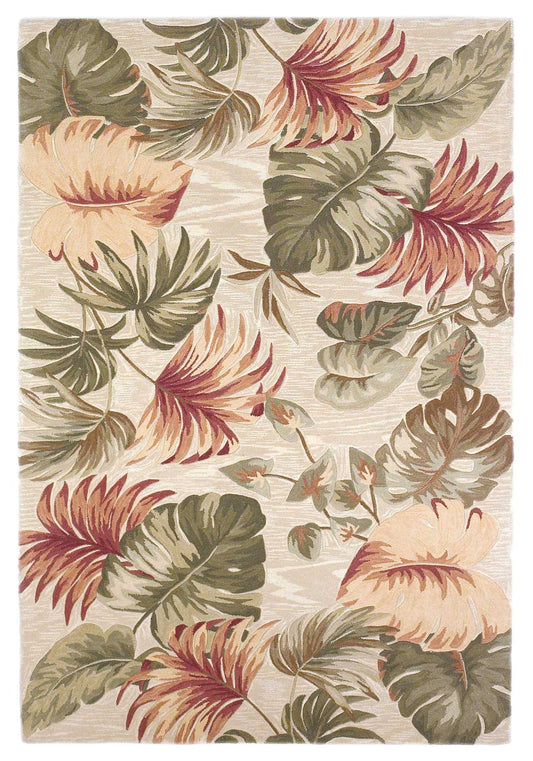3' X 5' Beige Palm Leaves Wool Indoor Area Rug - Homeroots