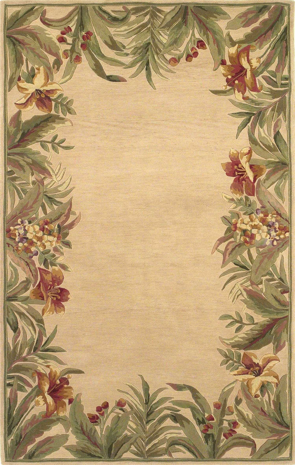 4' X 6' Ivory Hand Tufted Bordered Tropical Plant Indoor Area Rug - Homeroots - Flyclothing LLC